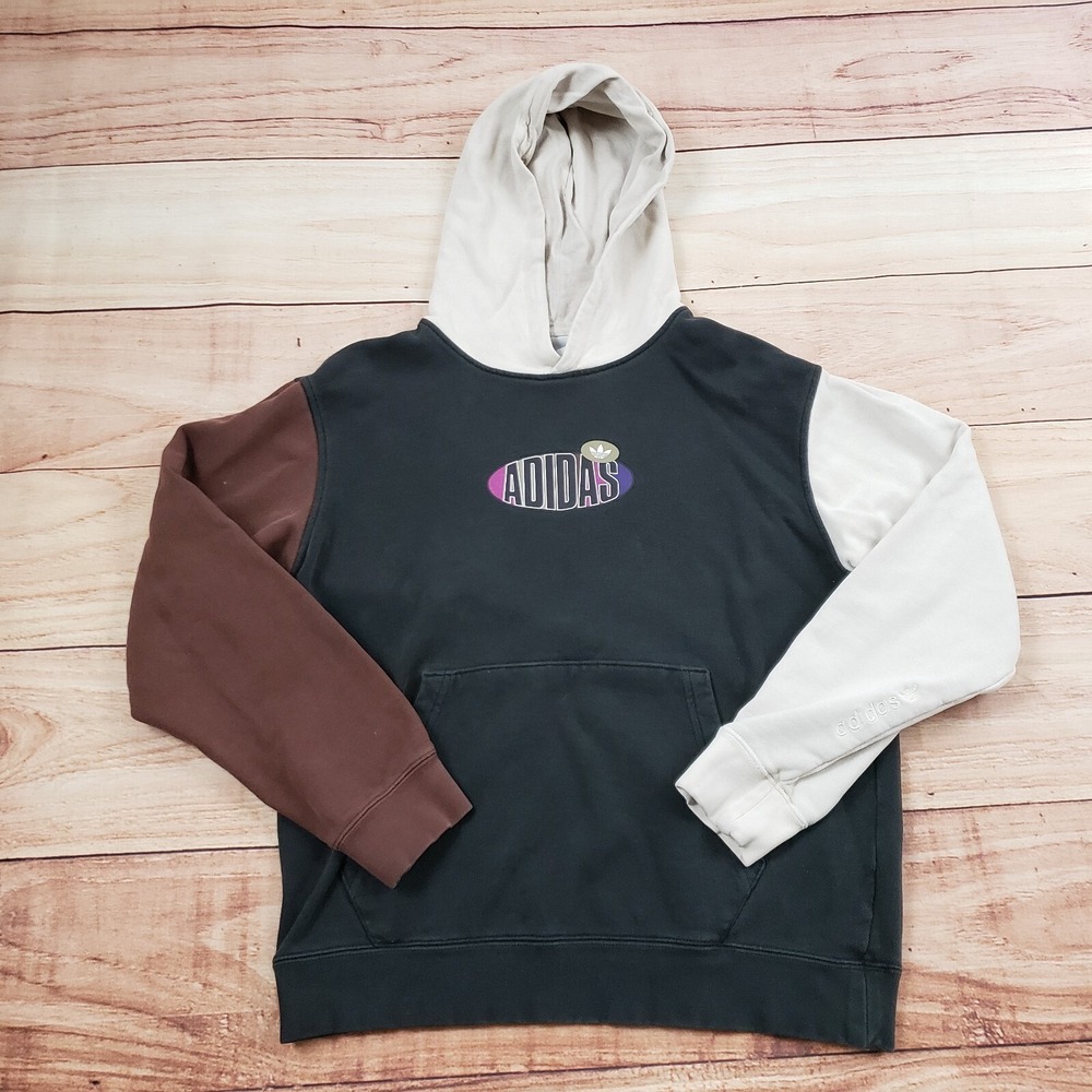 Adidas Sweater Mens Small Black Brown Colorblock Hoodie Sweatshirt Logo Adult‎